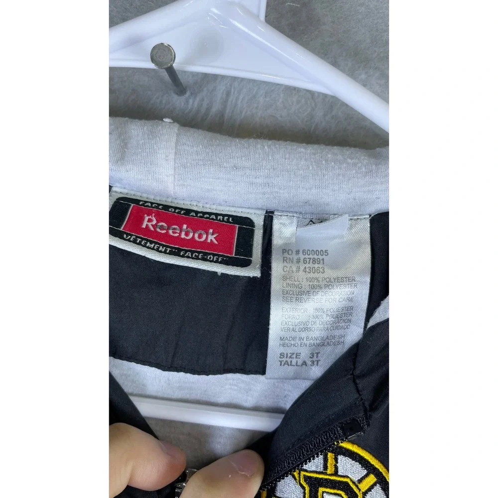 Reebok Windbreaker Jacket Kids 3T Black Excellent Boston Bruins NHL Hockey